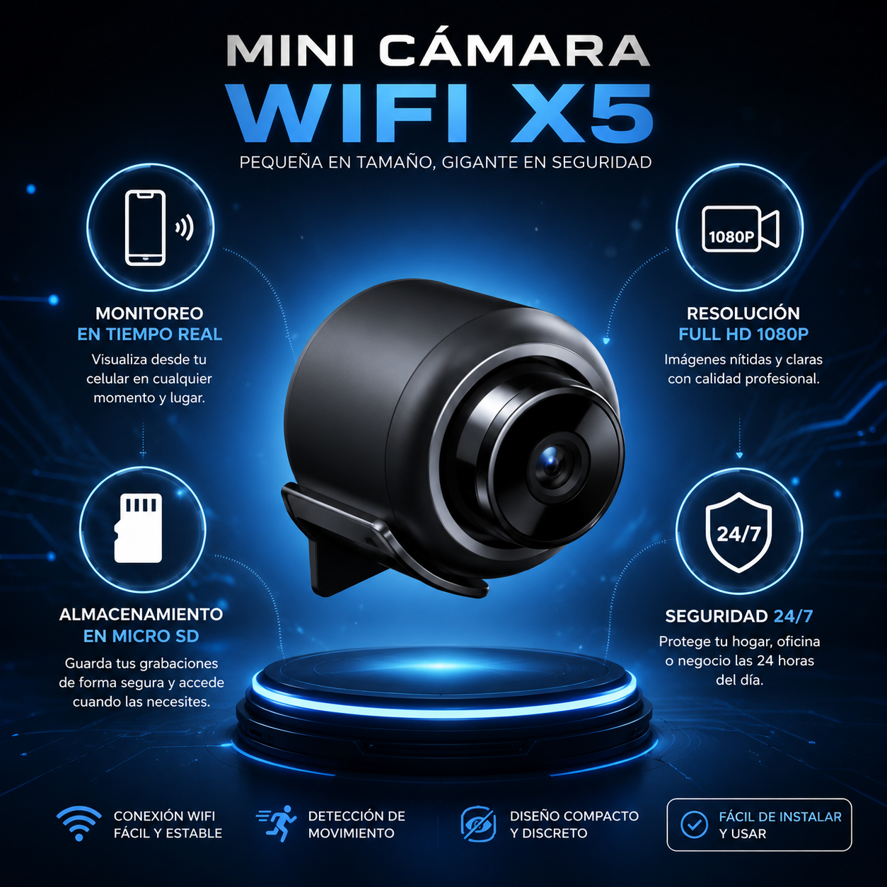 Mini Cámara WiFi X5: Visualización remota desde el móvil