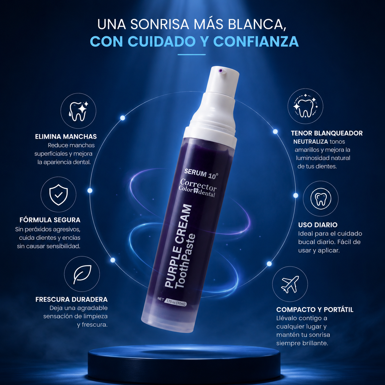 🦷 Corrector Dental Purple Cream: Neutraliza tonos amarillos al instante.