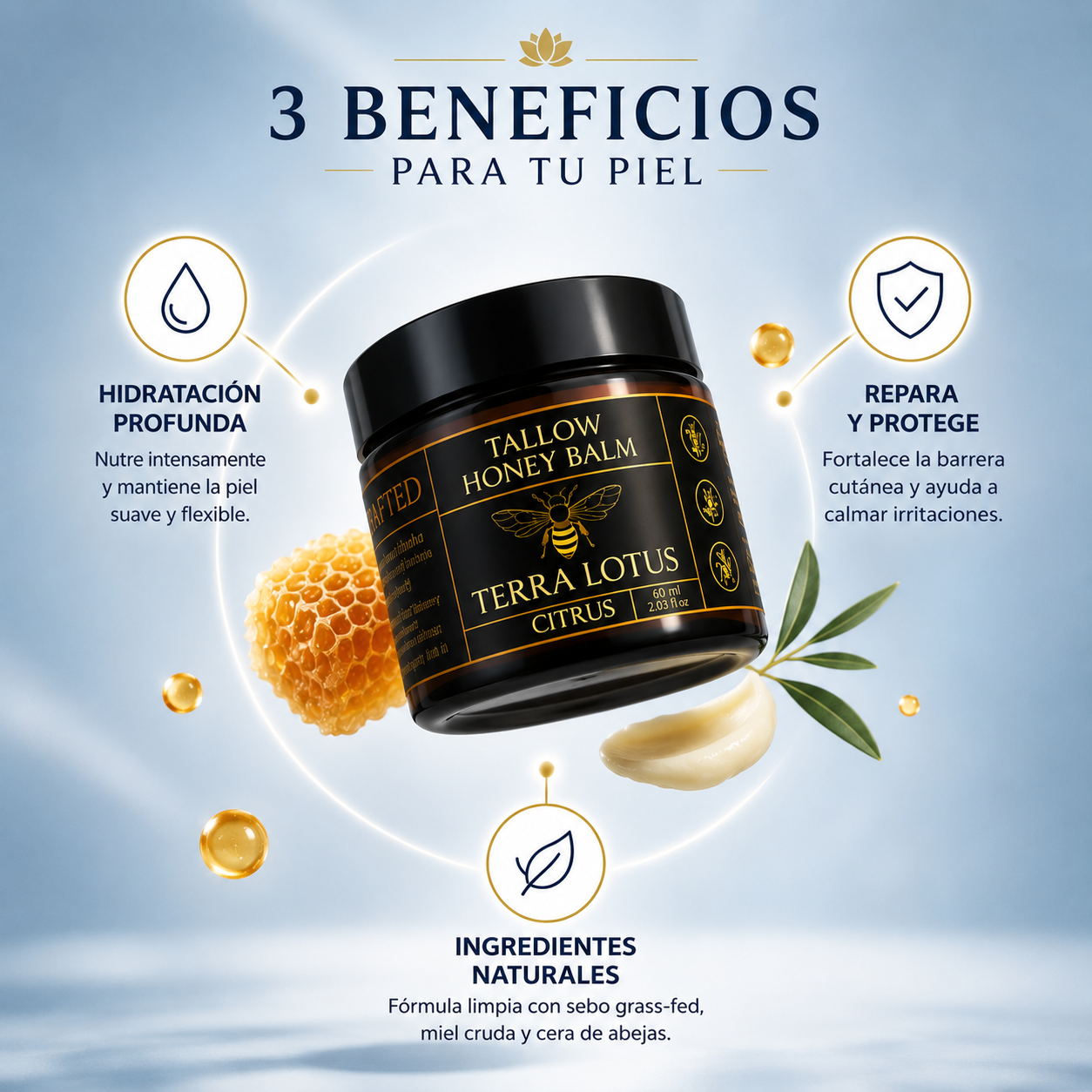 TERRA LOTUS HONEY BALM 60ML:Hidratación profunda y piel naturalmente suave.